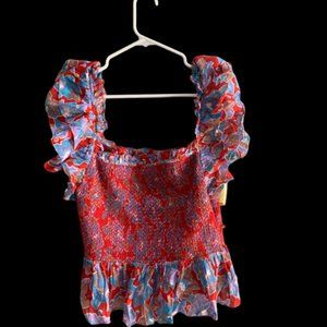 Anthropologie Smocked Ruffle Top